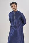 Arihant Rai Sinha_Blue Silk Embroidery Navy Thread Work Kurta And Churidar Set _at_Aza_Fashions