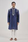 Buy_Arihant Rai Sinha_Blue Silk Embroidery Floral Thread Work Kurta Set _Online_at_Aza_Fashions