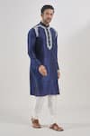 Shop_Arihant Rai Sinha_Blue Silk Embroidery Floral Thread Work Kurta Set _Online_at_Aza_Fashions