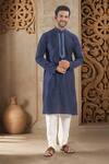 Buy Arihant Rai Sinha Blue Polyester, Silk Embroidery Thread Placket Kurta Set at Aza Fashions Buy_Arihant Rai Sinha_Blue Polyester, Silk Embroidery Thread Placket Kurta Set _at_Aza_Fashions