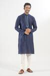 Shop_Arihant Rai Sinha_Blue Polyester, Silk Embroidery Thread Placket Kurta Set _Online_at_Aza_Fashions