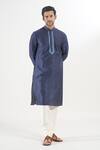 Arihant Rai Sinha_Blue Polyester, Silk Embroidery Thread Placket Kurta Set _at_Aza_Fashions