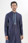 Shop_Arihant Rai Sinha_Blue Polyester, Silk Embroidery Thread Placket Kurta Set 