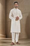 Buy_Arihant Rai Sinha_Cream Polyester, Silk, Chanderi Beads, Embroidery Pintuck Detailed Kurta Set _at_Aza_Fashions