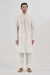 Shop_Arihant Rai Sinha_Cream Polyester, Silk, Chanderi Beads, Embroidery Pintuck Detailed Kurta Set _at_Aza_Fashions
