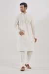 Buy_Arihant Rai Sinha_Cream Polyester, Silk, Chanderi Beads, Embroidery Pintuck Detailed Kurta Set _Online_at_Aza_Fashions