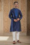 Buy_Arihant Rai Sinha_Blue Silk Embroidery Navy Thread Kurta Set _at_Aza_Fashions