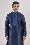Shop_Arihant Rai Sinha_Blue Silk Embroidery Navy Thread Kurta Set _Online_at_Aza_Fashions