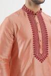 Arihant Rai Sinha_Coral Kurta Poly Silk Embroidered Thread Placket And Churidar Set _Online_at_Aza_Fashions