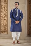 Buy_Arihant Rai Sinha_Blue Kurta Poly Silk Thread Floral Work With Patiala _at_Aza_Fashions