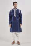 Buy_Arihant Rai Sinha_Blue Kurta Poly Silk Thread Floral Work With Patiala _Online_at_Aza_Fashions