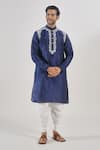 Shop_Arihant Rai Sinha_Blue Kurta Poly Silk Thread Floral Work With Patiala _Online_at_Aza_Fashions