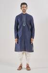 Buy_Arihant Rai Sinha_Blue Polyester, Silk Embroidery Thread Navy Kurta Set _Online_at_Aza_Fashions