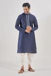 Shop_Arihant Rai Sinha_Blue Polyester, Silk Embroidery Thread Navy Kurta Set _Online_at_Aza_Fashions