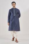 Arihant Rai Sinha_Blue Polyester, Silk Embroidery Thread Navy Kurta Set _at_Aza_Fashions