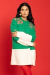 POOJA SHROFF_Green Jersey Round Colorblocked Sweatshirt _Online_at_Aza_Fashions