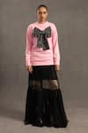 Buy_POOJA SHROFF_Pink Knit Round Tweed Bow Sweatshirt _at_Aza_Fashions