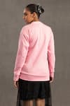 Shop_POOJA SHROFF_Pink Knit Round Tweed Bow Sweatshirt _at_Aza_Fashions