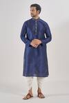 Shop_Arihant Rai Sinha_Blue Silk, Cotton Embroidery Navy Thread Work Kurta Set _Online_at_Aza_Fashions