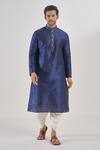 Arihant Rai Sinha_Blue Silk, Cotton Embroidery Navy Thread Work Kurta Set _at_Aza_Fashions
