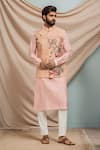 Buy_Arihant Rai Sinha_Peach Staple Blend Printed Bundi Floral Blossom Kurta Set _at_Aza_Fashions