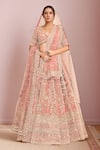 Buy_Kalighata_Pink Velvet Embroidered Cutdana Plunge Midaas Bridal Lehenga Set _at_Aza_Fashions