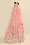 Shop_Kalighata_Pink Velvet Embroidered Cutdana Plunge Midaas Bridal Lehenga Set _at_Aza_Fashions