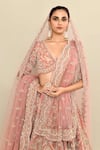 Kalighata_Pink Velvet Embroidered Cutdana Plunge Midaas Bridal Lehenga Set _at_Aza_Fashions