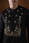 KOMAL KOTHARI_Black Cotton Embroidery Deer In The Woods Straight Kurta_Online_at_Aza_Fashions