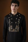 KOMAL KOTHARI_Black Cotton Embroidery Deer In The Woods Straight Kurta_at_Aza_Fashions