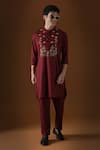 Buy_KOMAL KOTHARI_Maroon Cotton Embroidery Deer In The Woods Kurta_at_Aza_Fashions