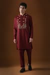 KOMAL KOTHARI_Maroon Cotton Embroidery Deer In The Woods Kurta_Online_at_Aza_Fashions