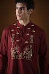 Shop_KOMAL KOTHARI_Maroon Cotton Embroidery Deer In The Woods Kurta_Online_at_Aza_Fashions