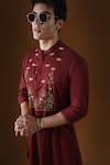 KOMAL KOTHARI_Maroon Cotton Embroidery Deer In The Woods Kurta_at_Aza_Fashions