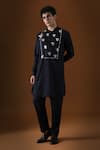 KOMAL KOTHARI_Black Cotton Embroidery Egret Mirror Yoke Kurta_Online_at_Aza_Fashions