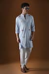 Buy_KOMAL KOTHARI_Sky Blue Cotton Embroidery Heart And Panther Front Button Down Kurta_at_Aza_Fashions