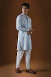 Shop_KOMAL KOTHARI_Sky Blue Cotton Embroidery Heart And Panther Front Button Down Kurta_Online_at_Aza_Fashions