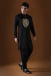 Shop_KOMAL KOTHARI_Black Cotton Embroidery Lion Front Button Down Kurta_Online_at_Aza_Fashions