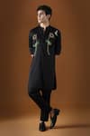 Buy_KOMAL KOTHARI_Black Cotton Embroidery Lotus Straight Kurta_at_Aza_Fashions