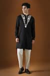 Buy_KOMAL KOTHARI_Black Cotton Embroidery Mirror Illusion Straight Kurta_at_Aza_Fashions