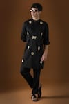 Buy_KOMAL KOTHARI_Black Cotton Embroidery Stones Peacock Kurta_at_Aza_Fashions