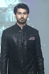 Shop_Rabani & Rakha_Black Sherwani Georgette Embroidered Sequin With Pant _at_Aza_Fashions