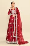 Kalighata_Maroon Chanderi Embroidered Zardozi Leaf Mukesh Floral Anarkali With Dupatta _Online_at_Aza_Fashions