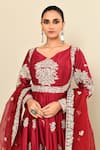 Kalighata_Maroon Chanderi Embroidered Zardozi Leaf Mukesh Floral Anarkali With Dupatta _at_Aza_Fashions