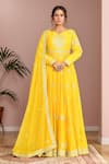 Buy_Kalighata_Yellow Chanderi Embroidered Zardozi Leaf Mukesh Anarkali With Dupatta _at_Aza_Fashions