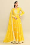 Kalighata_Yellow Chanderi Embroidered Zardozi Leaf Mukesh Anarkali With Dupatta _Online_at_Aza_Fashions