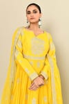 Kalighata_Yellow Chanderi Embroidered Zardozi Leaf Mukesh Anarkali With Dupatta _at_Aza_Fashions