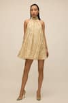 Buy_House of eda_Gold 100% Nylon Hand Embellished Sequin Halter Nyle Short Dress _at_Aza_Fashions