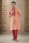 Buy_Arihant Rai Sinha_Coral Kurta Poly Silk Embroidered Thread Placket And Churidar Set _at_Aza_Fashions