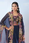 Samyukta Singhania_Blue Cape Pure Organza Hand Embroidered Floral Blouse With Draped Skirt Set _Online_at_Aza_Fashions